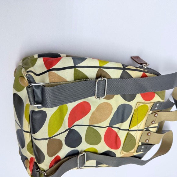 Orla Kiely Backpack Multi Color Leaf Print Leather Trim Casual Daypack - Picture 7 of 14